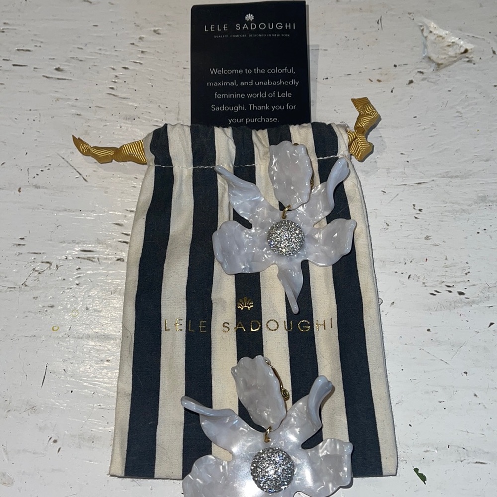 Lele Sadoughi mother of pearl crystal lily clip-on statement earrings